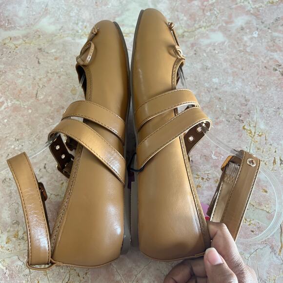 Cider Tan Gold Strappy Grommet Mary Jane Flats Womens 41 NWT - Picture 11 of 14